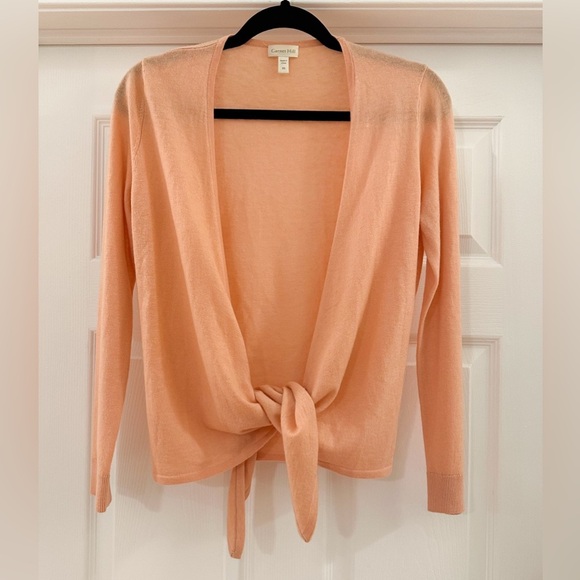 Garnet Hill Cashmere Open Tie Front Cardigan Sweater Peach Pink Ballerina sz XS - Picture 3 of 7
